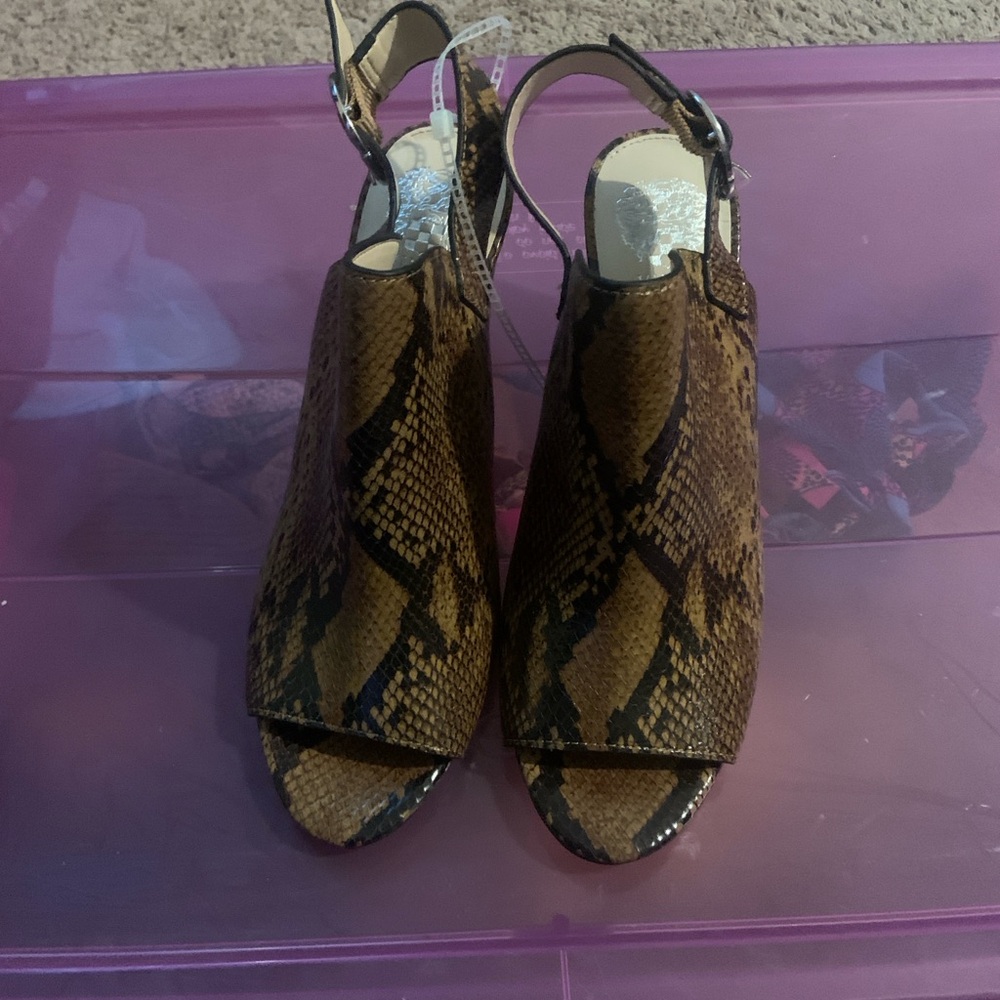 Vince Camuto Brown Slingback Sandals with Snake Print